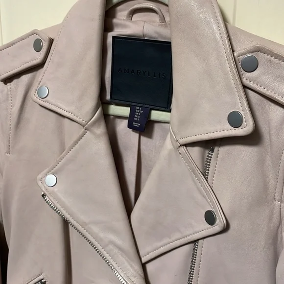 Amaryllis Pink Leather Moto Jacket Asymmetrical Zipper - Picture 3 of 5